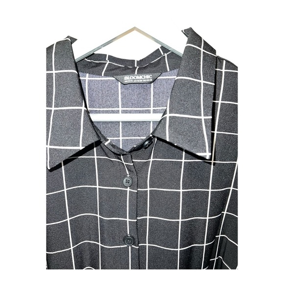 BloomChic Black & White Windowpane Grid Shirt Dress – Size 14/16 - Picture 3 of 5